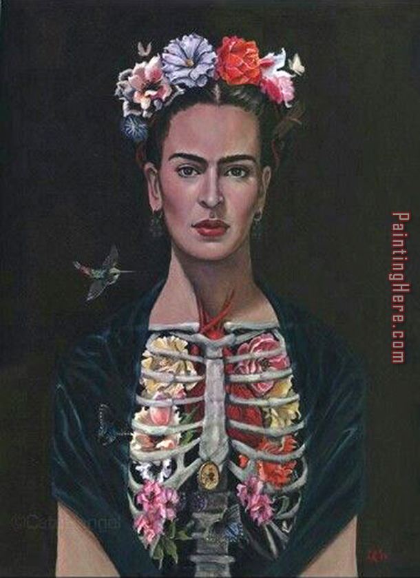 Frida Kahlo Rib Cage Flowers And Red Lips